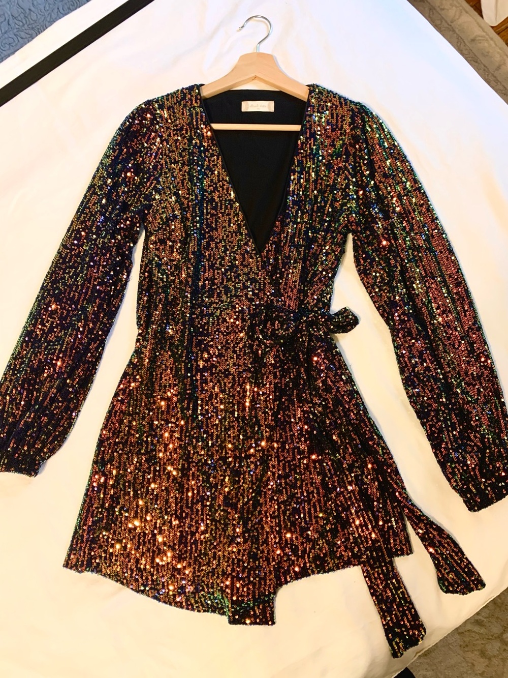 Altar'd State Sparkly Sequin Wrap Romper Dress. Homecoming, Holiday, party. XS